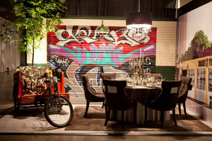 funky urban outdoor dining area