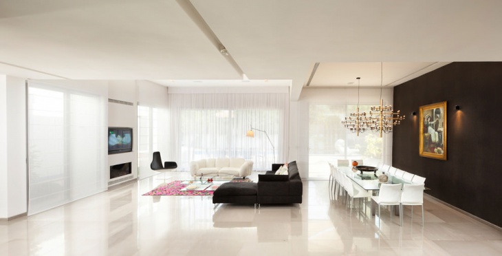 spacious black living room design