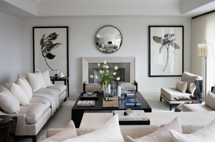 white living room with black furniture