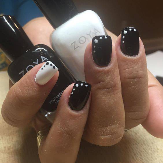 black and white acrylic dot nail designs