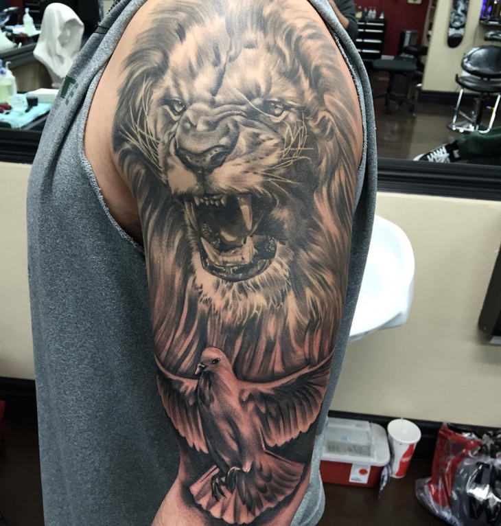 healed lion and fresh dove tatto