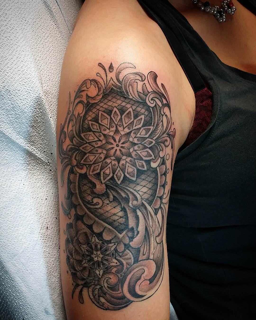 flower mandala tattoo on sleeve