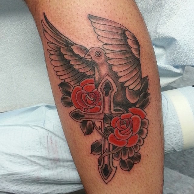 dove with cross tattoo design