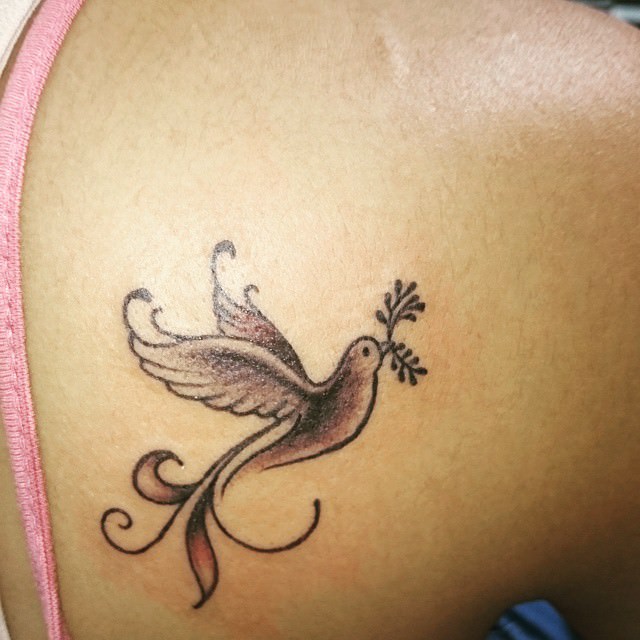 dove and olive tattoo on back 