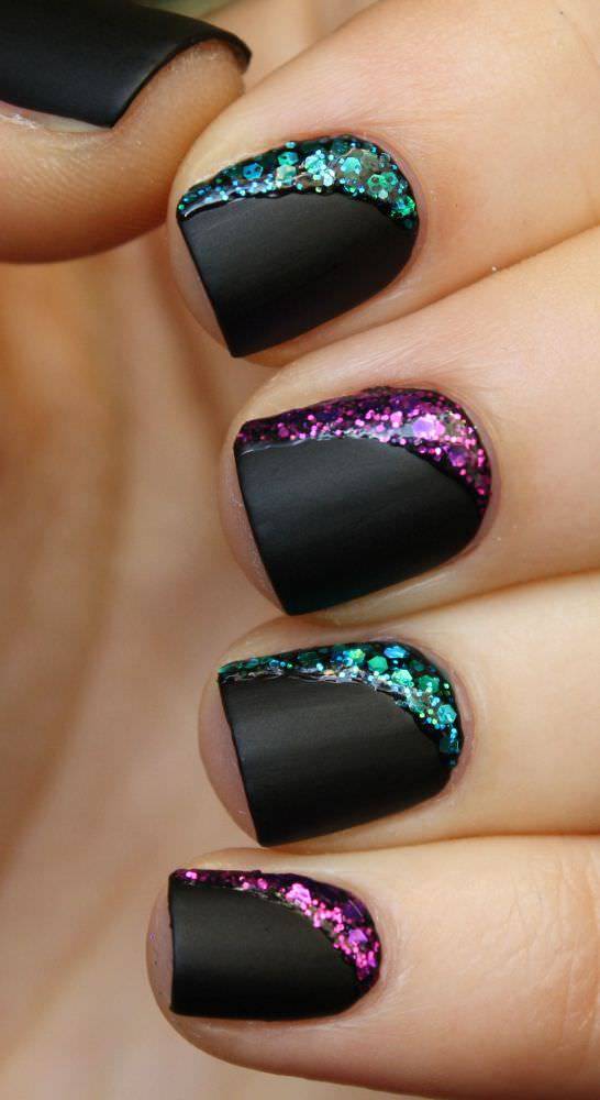 glitter black nail design