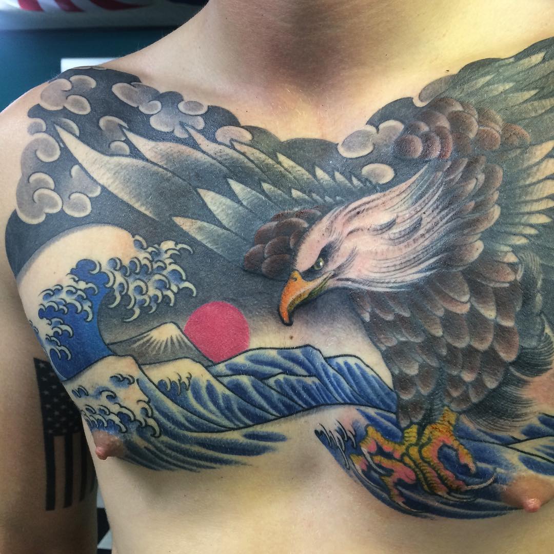 color eagle tattoo design on chest