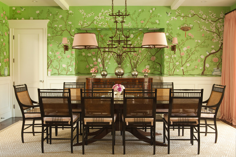 dining room green wallpaper design