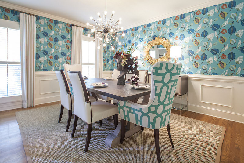 dining room wallpaper design with leafs