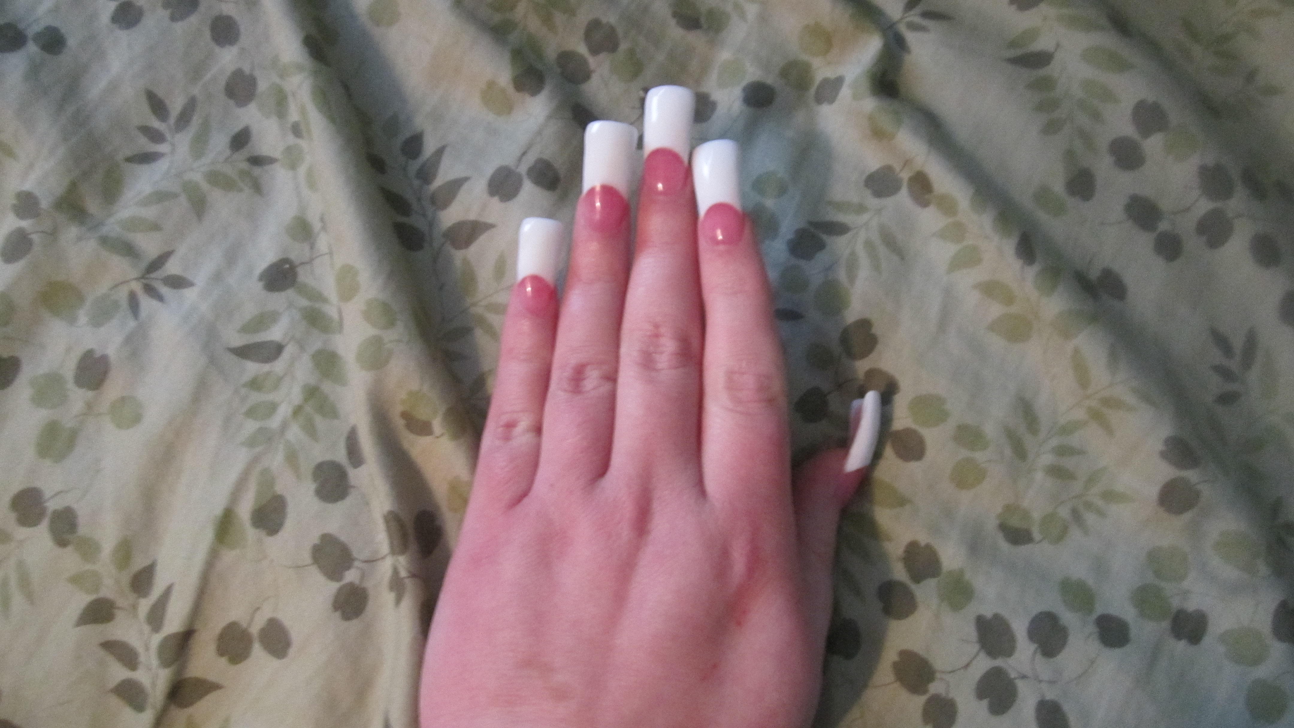 pink and white acrylic nail design