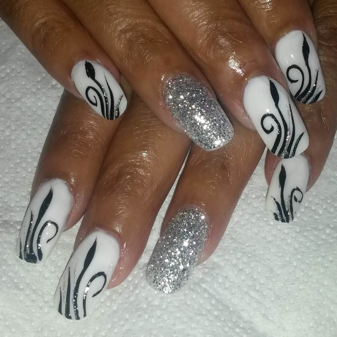 white acrylic nail design