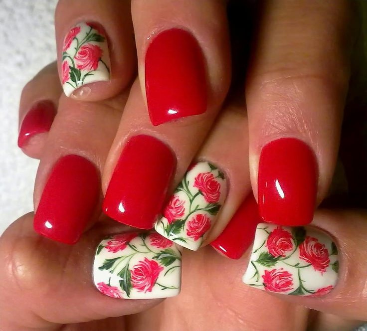 rose flower red nail design