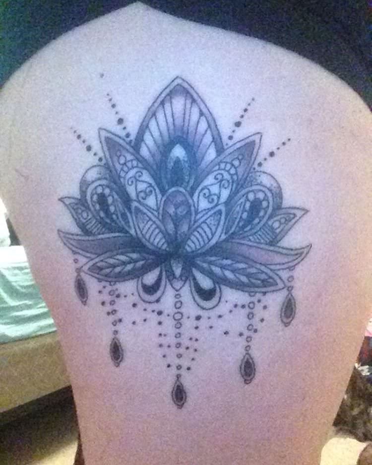 lotus flower mandala tattoo on thigh