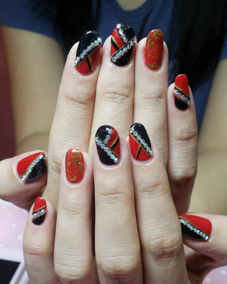 red rhinestone nail art