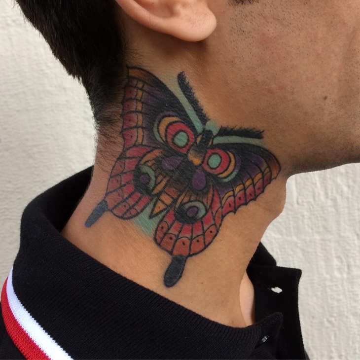 butterfly tattoo on neck