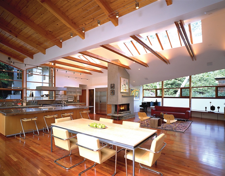 dining room with wood ceiling