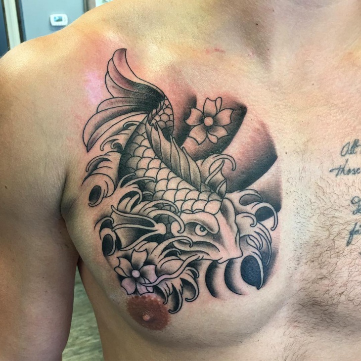 koi fish chest tattoo design