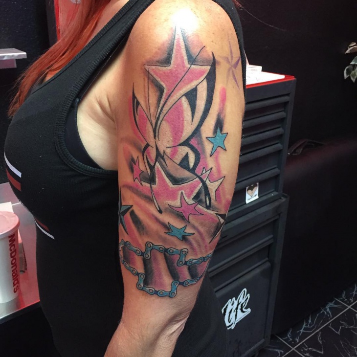 half sleeve star tattoo design