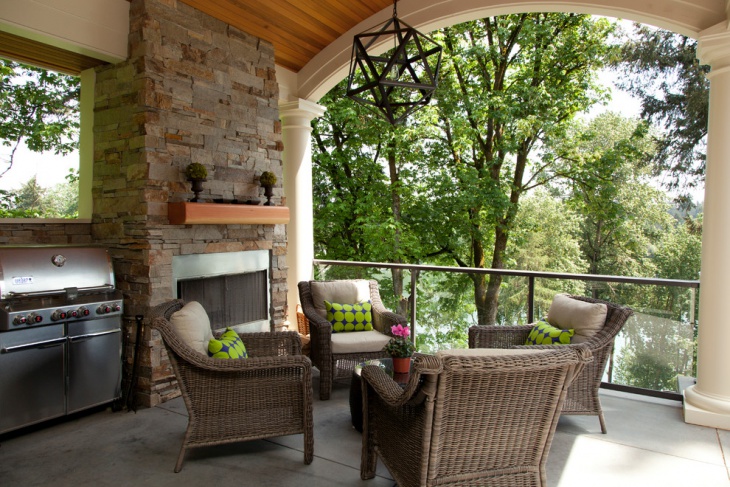 contemporary porch with wicker furniture