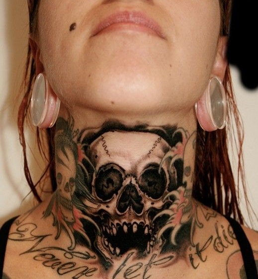neck skull tattoo