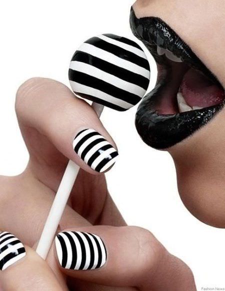 zebra striped black and white nail art designs