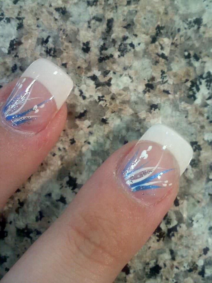blue and white french nail