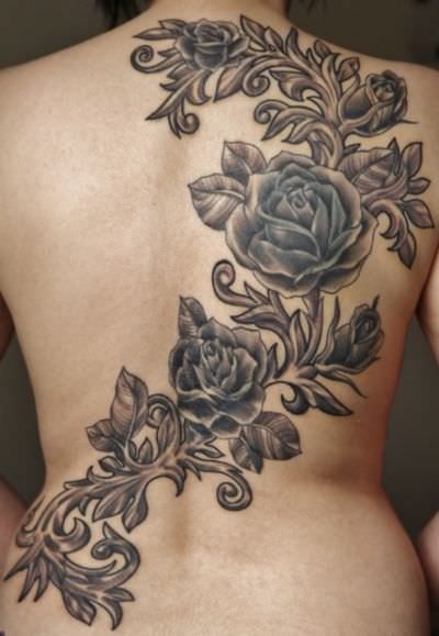 beautiful flower tattoo design on back side