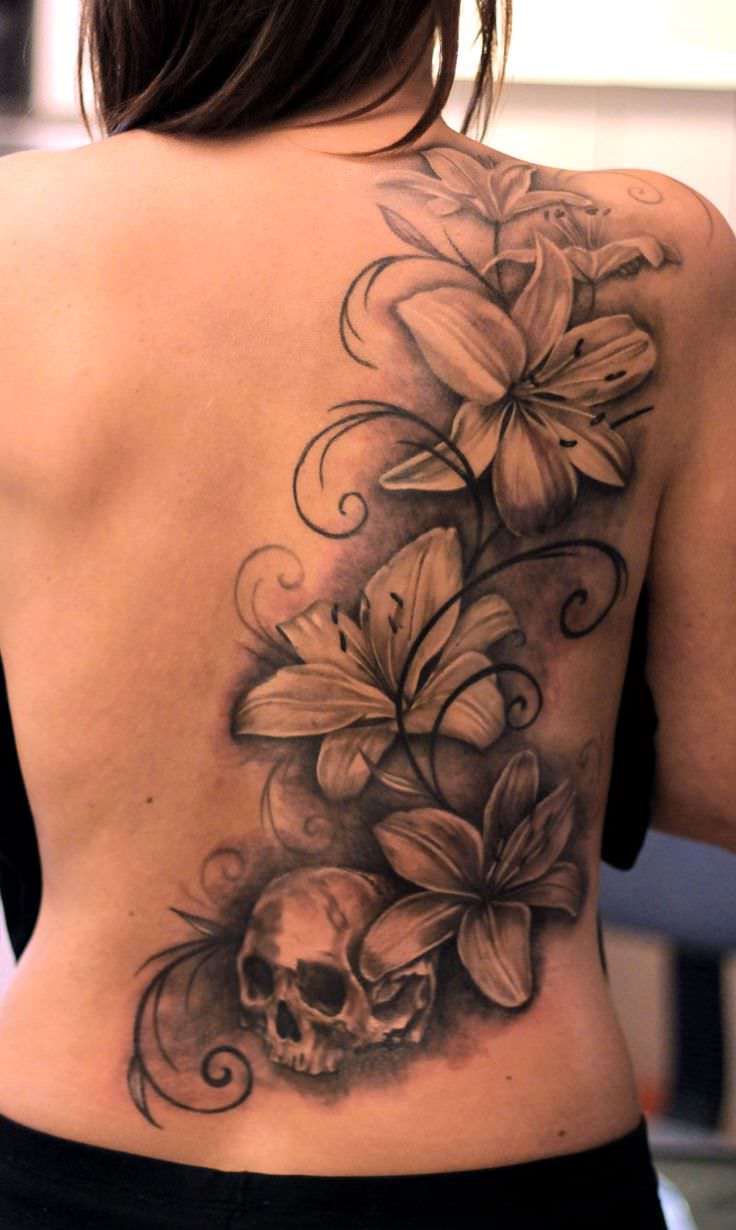 skull flower tattoo design combo