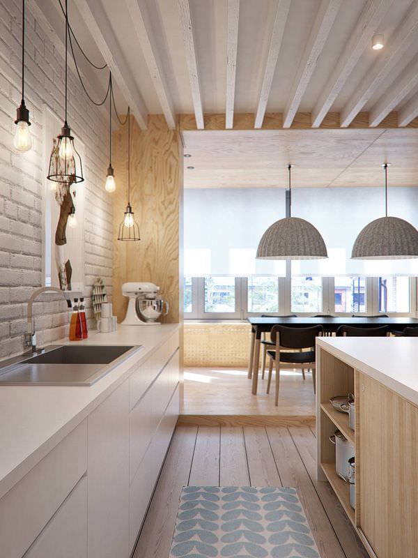 kitchen design with white bricks