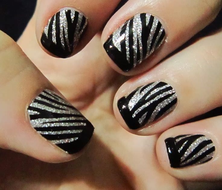 glam zebra nail design