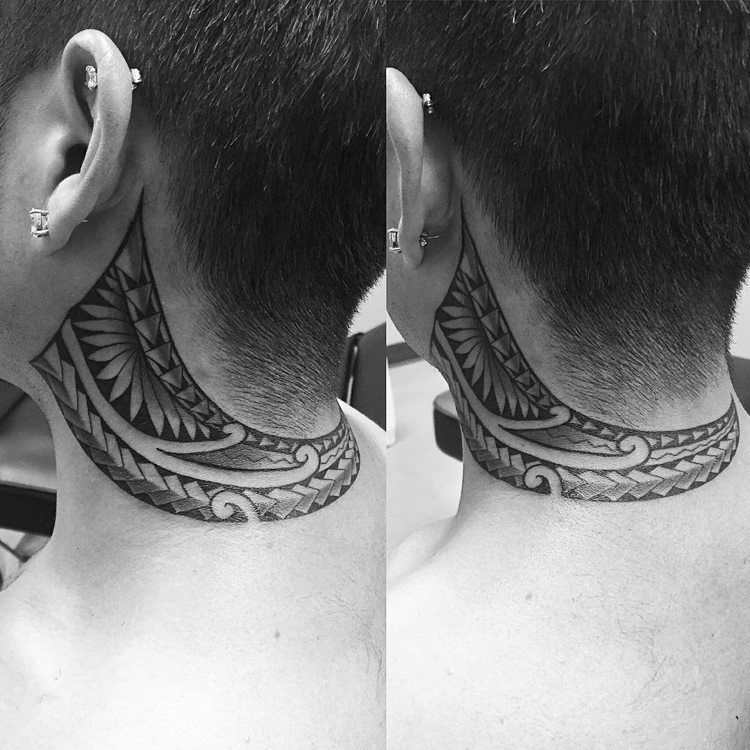 polynesian tattoo on neck