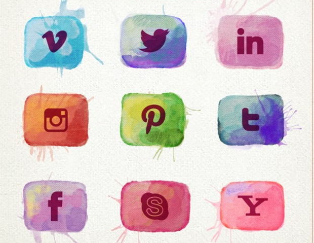 watercolor social media buttons