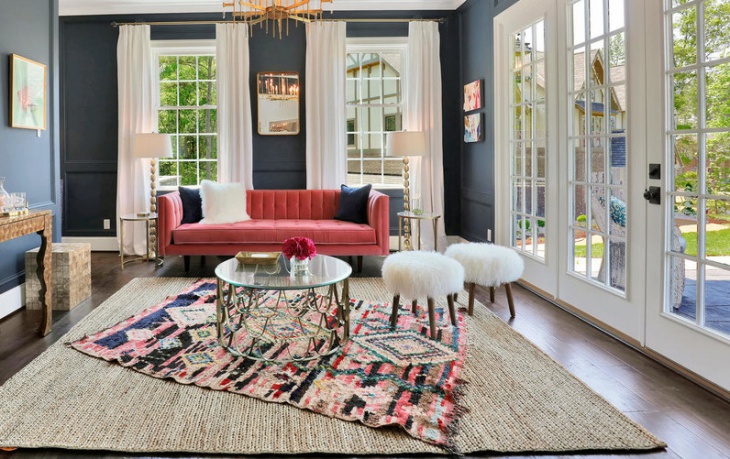transitional pink sofa living room