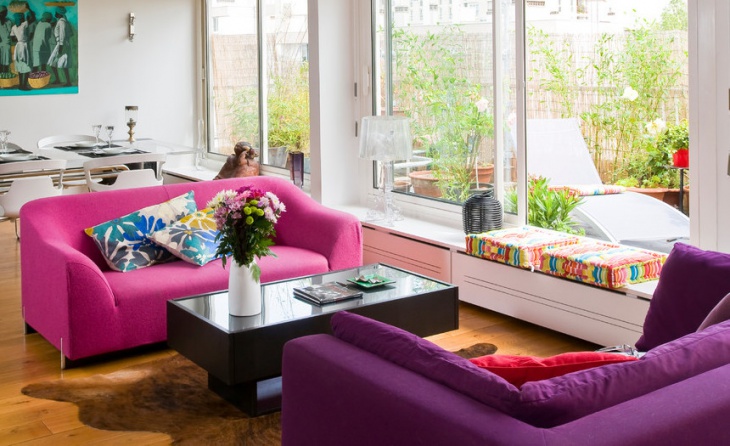 simple pink sofa living room design