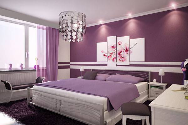 purple bedroom design for royal look