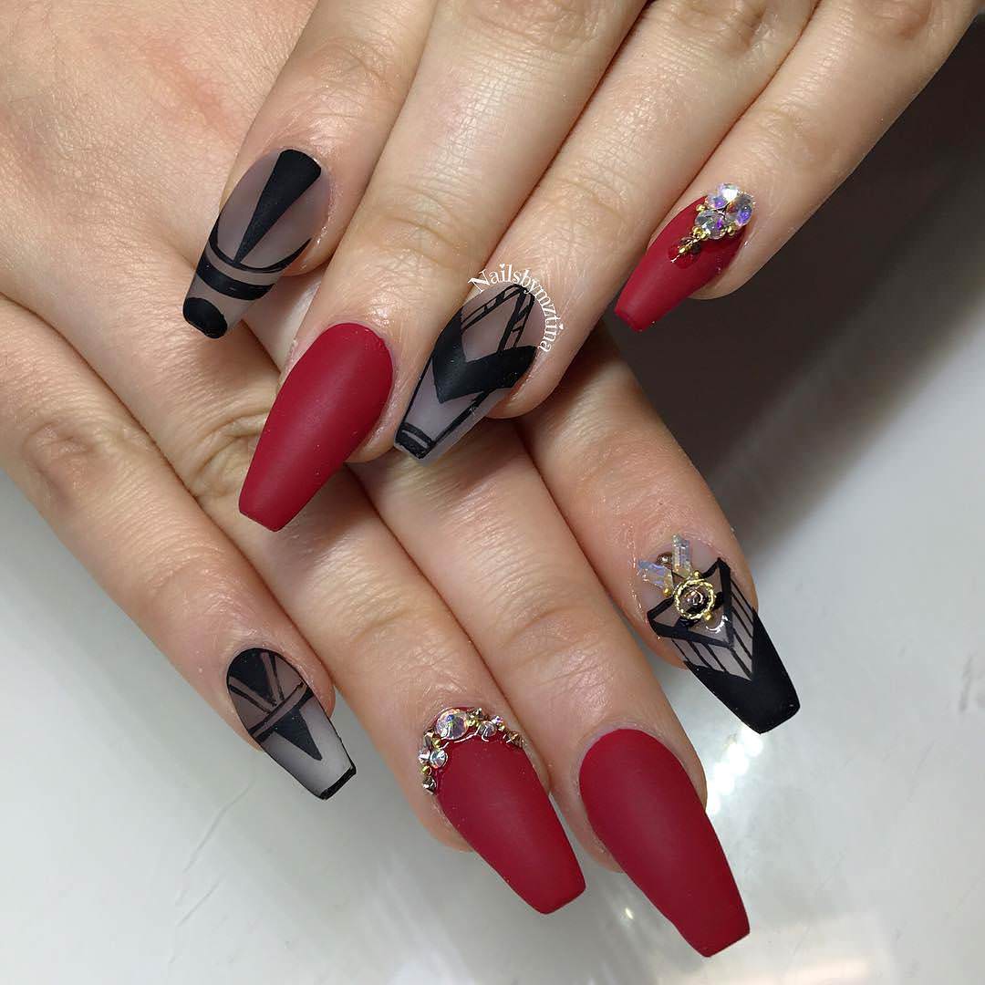 nice and simple black red nail design