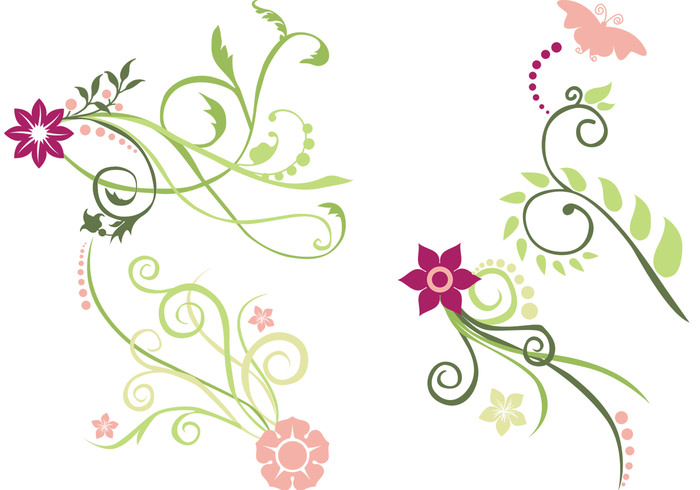 pink and green floral swirls brushes