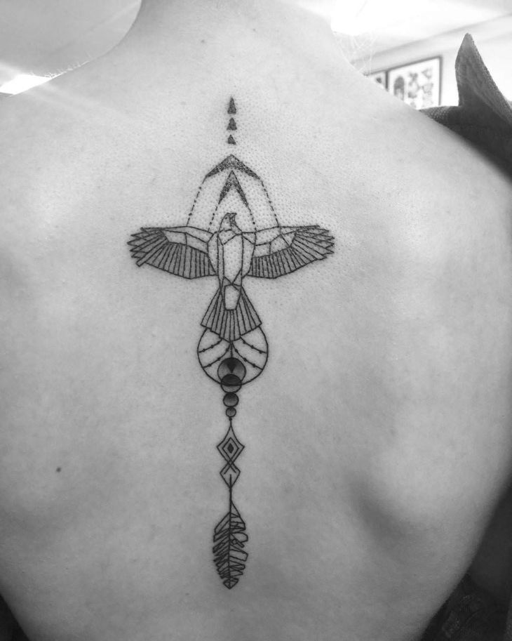 geometric bird spine tattoo