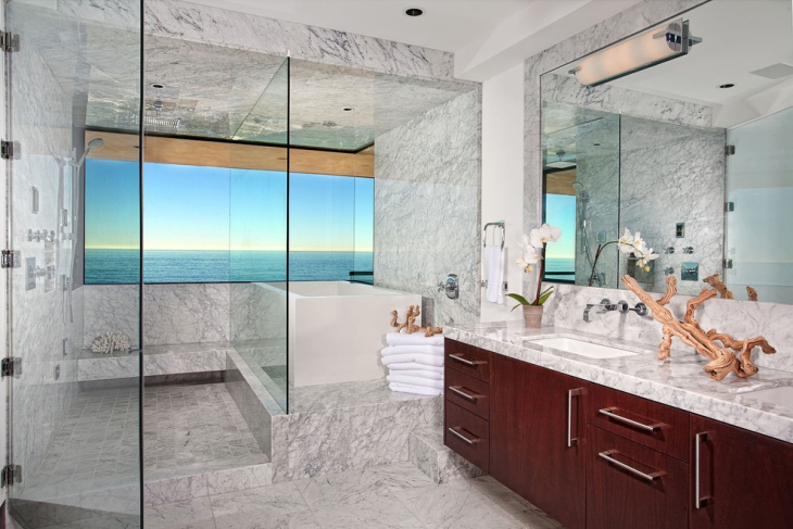 elegant beach style master bathroom