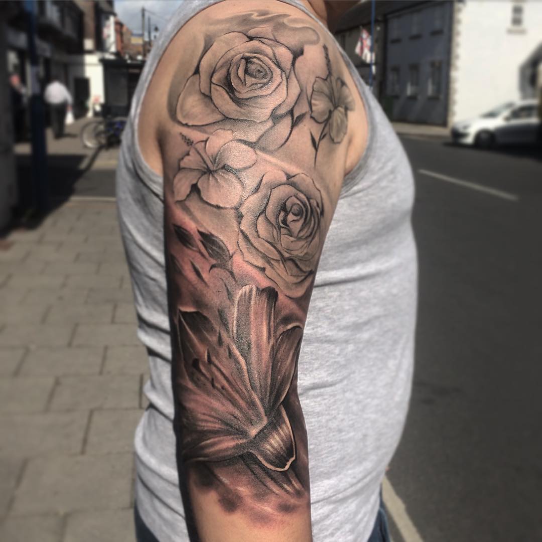 beautiful flower sleeve tattoos