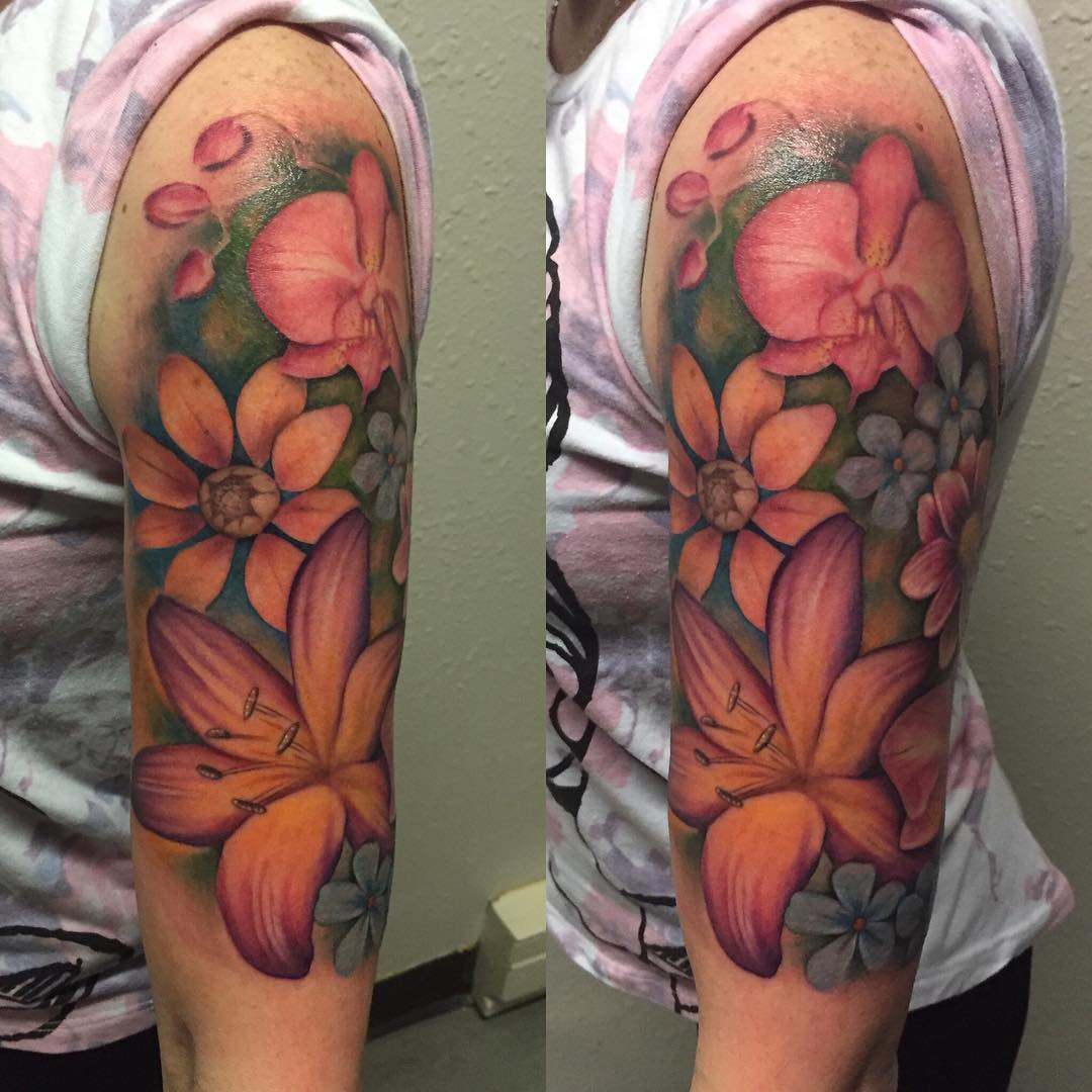 stylish flower sleeve tattoo