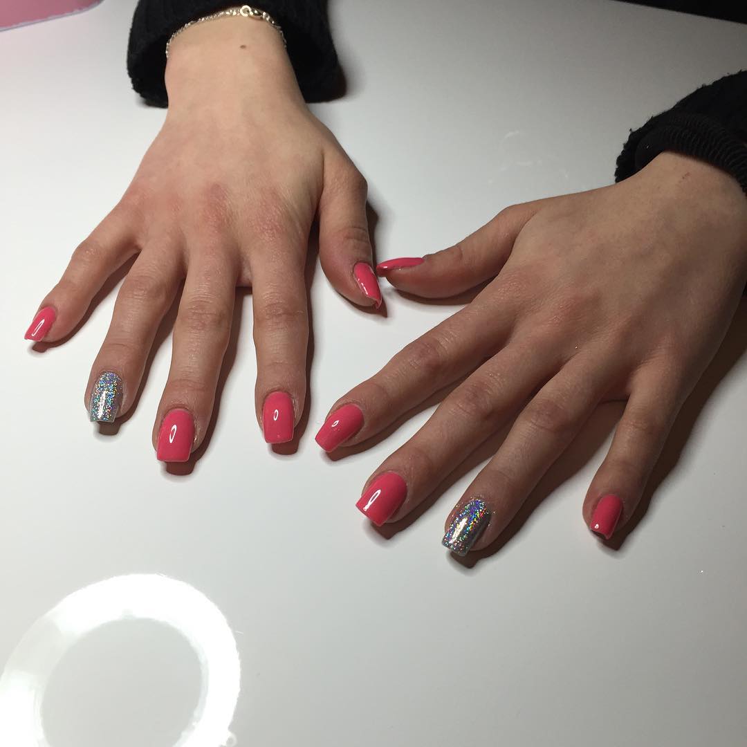 beautiful pink and silver nail design