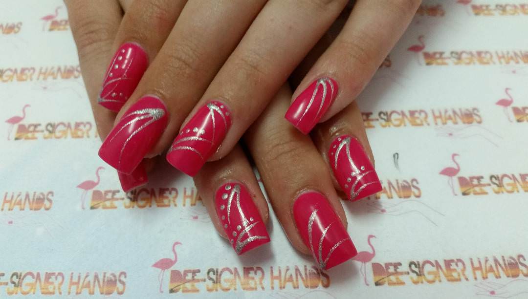 different pink and silver nail design
