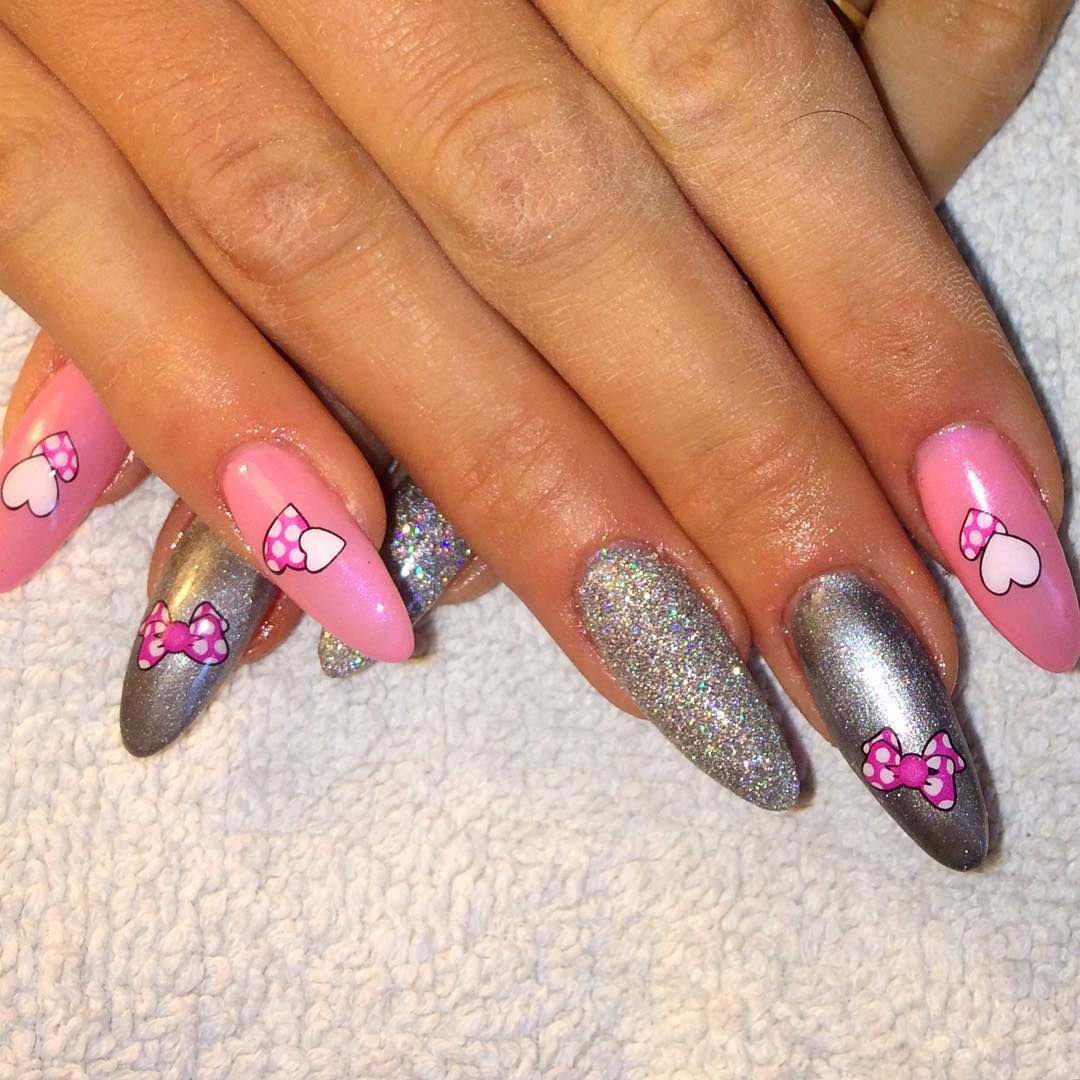 love pink and silver nail design