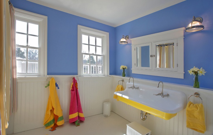 blue and yellow paint kids bathroom