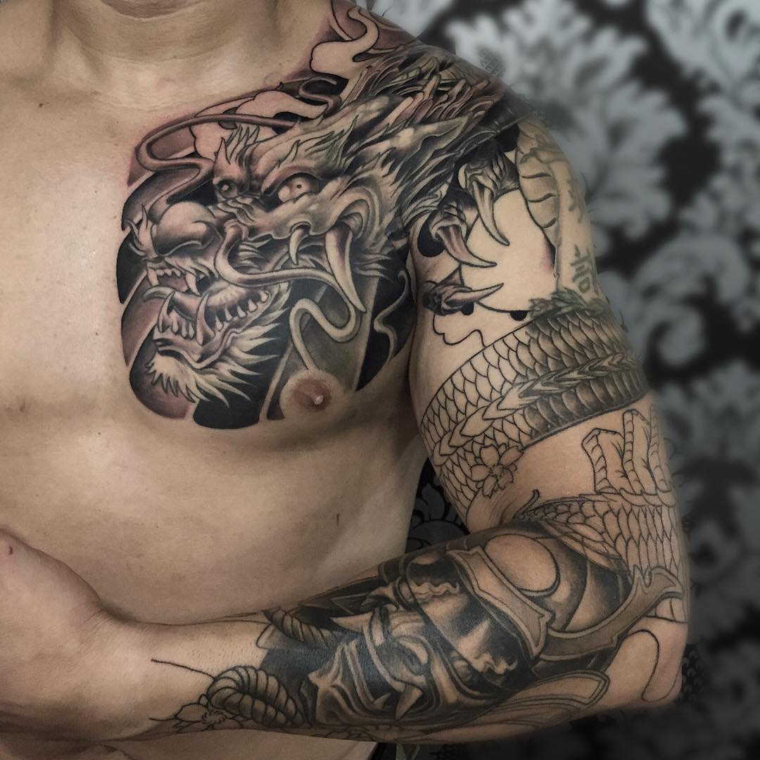 arm sleeve big dragon tattoo