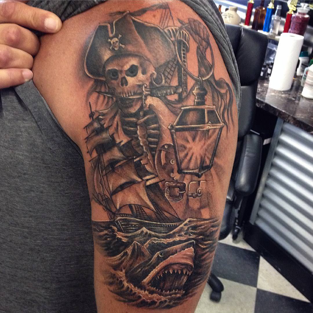 arm sleeve skull tattoo design