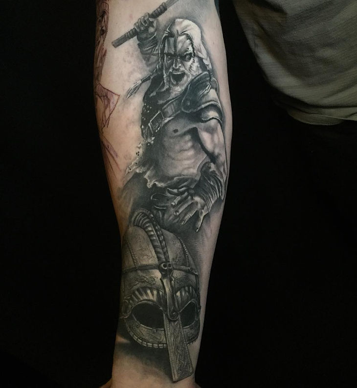 black and grey viking tattoo