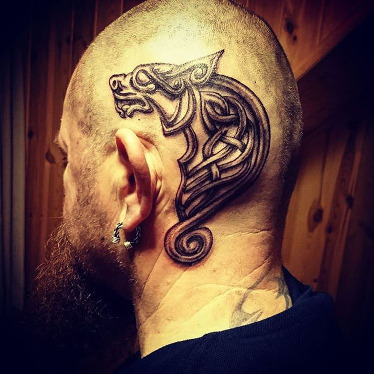 viking dragon tattoo on head