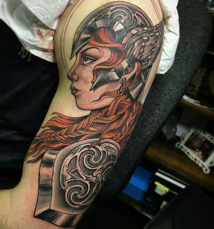 warrior girl tattoo design