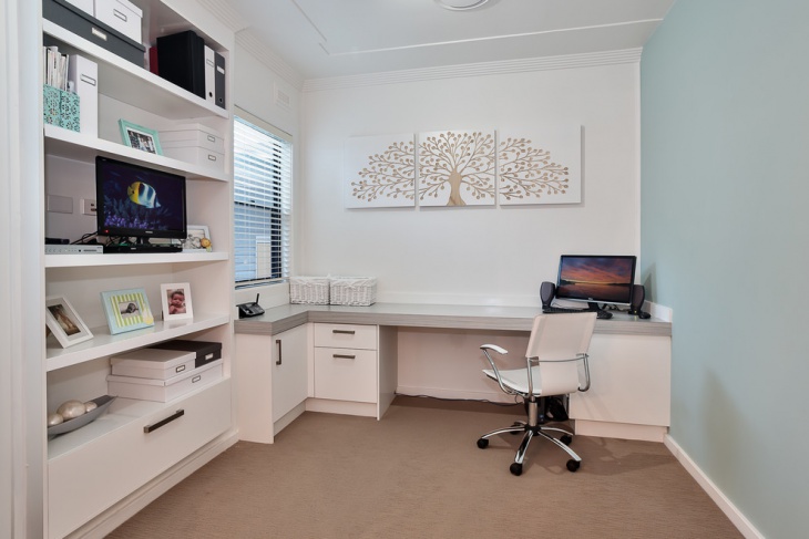 small home office with white interior